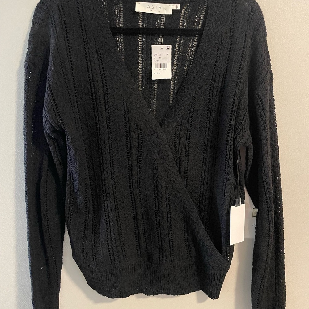 Astr Black V-Neck Sweater with Ribbed Knit